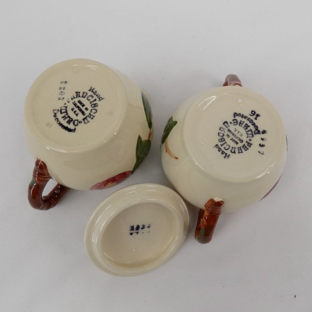 Franciscan Apple Individual Creamer Sugar Bowl set Lid VTG 1940s California FLAW - Picture 12 of 13